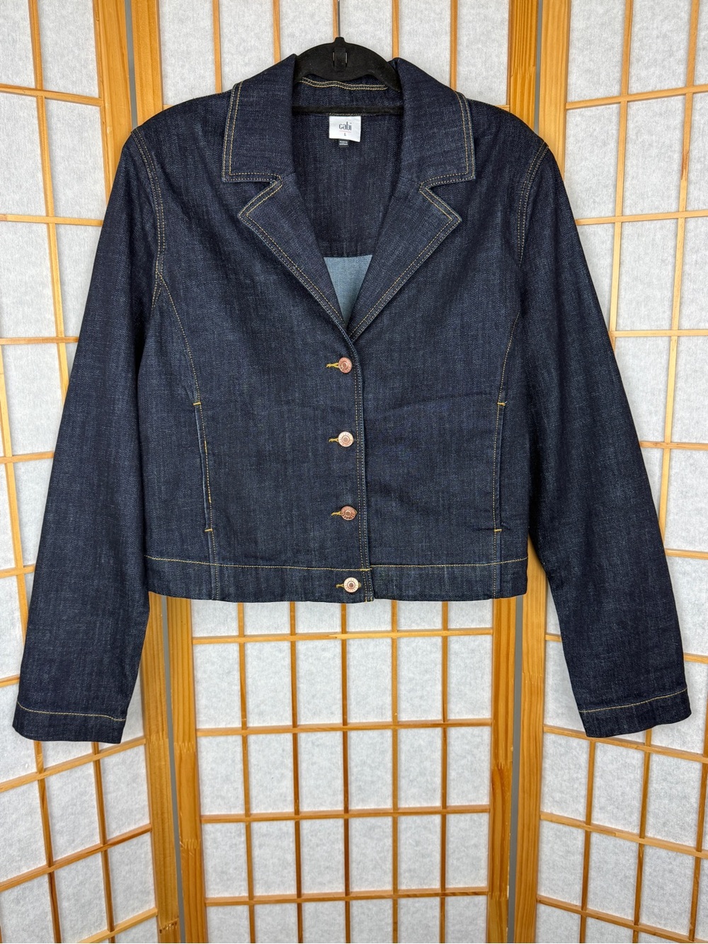 Cabi Dark Wash Denim Blazer Jacket L Tailored Cropped